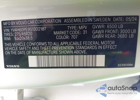 2025 Volvo Xc90 Plug-In Hybrid T8 Plus 7-Seater from USA, damaged, VIN YV4H60PE9S1302187